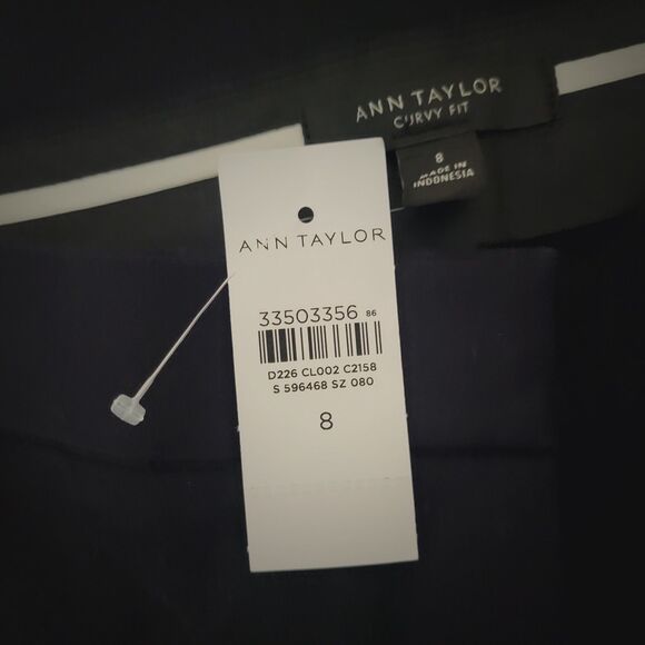Ann Taylor THE ANKLE High Rise Cuffed Pant Slim Leg Navy Sz. 8 Career Preppy New - Picture 4 of 9